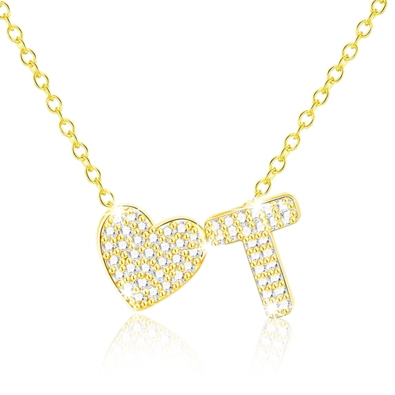 APSVO 18K Gold Plated Love Heart Initial Necklaces for Women Girls CZ Letter T Pendant Chain Birthday Graduation Jewelry Gifts Teen Her Mom Girlfriend Wife Female Daughter Kids Age Ideas