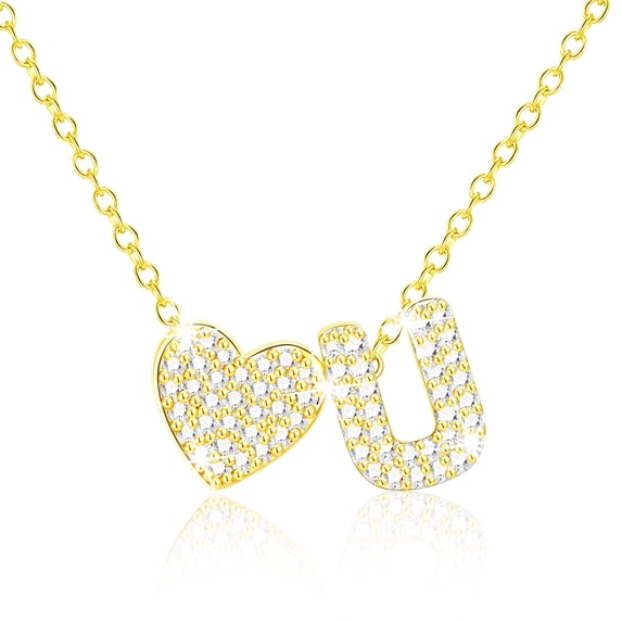 APSVO 18K Gold Plated Love Heart Initial Necklaces for Women Girls CZ Letter U Pendant Chain Birthday Graduation Jewelry Gifts Teen Her Mom Girlfriend Wife Female Daughter Kids Age Ideas