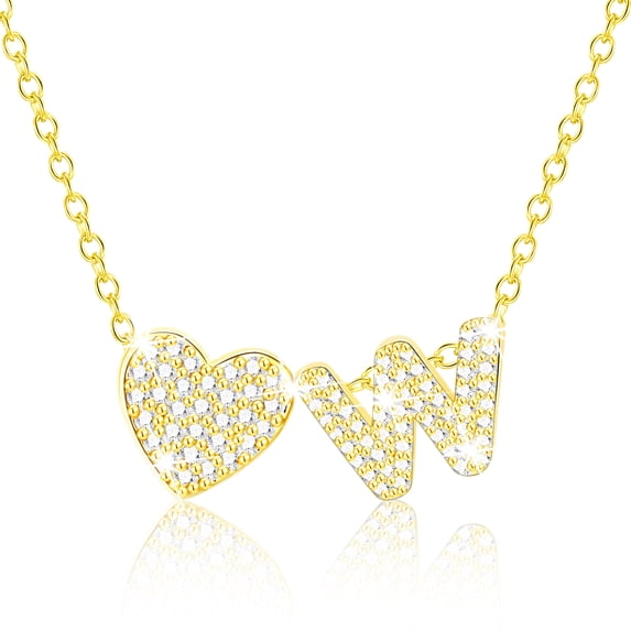 APSVO 18K Gold Plated Love Heart Initial Necklaces for Women Girls CZ Letter W Pendant Chain Birthday Graduation Jewelry Gifts Teen Her Mom Girlfriend Wife Female Daughter Kids Age Ideas