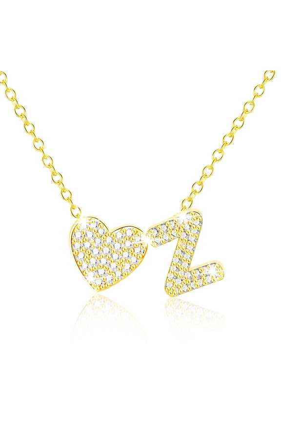 18K Gold Plated Love Heart Initial Necklaces for Women Girls CZ Letter Z Pendant Chain Birthday Graduation Jewelry Gifts Teen Her Mom Girlfriend Wife Female Daughter Kids Age Ideas