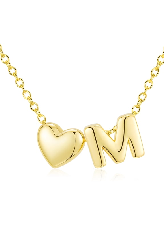 18K Gold Plated Love Heart Initial Necklaces for Women Girls Letter M Pendant Chain Birthday Graduation Jewelry Gifts Teen Mom Her Wife Kids Female Lady Daughter Age Ideas