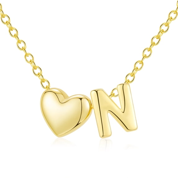 APSVO 18K Gold Plated Love Heart Initial Necklaces for Women Girls Letter N Pendant Chain Birthday Graduation Jewelry Gifts Teen Mom Her Wife Kids Female Lady Daughter Age Ideas