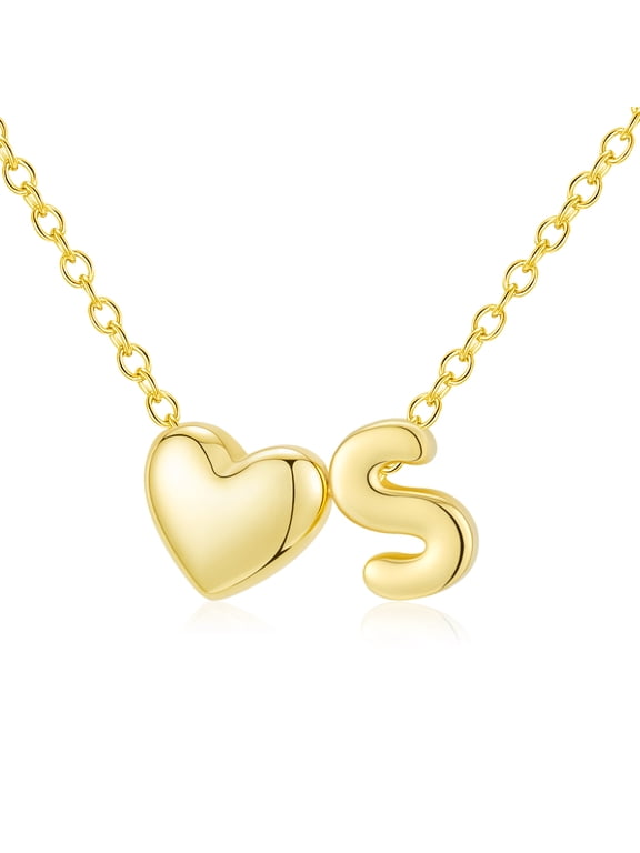 18K Gold Plated Love Heart Initial Necklaces for Women Girls Letter S Pendant Chain Birthday Graduation Jewelry Gifts Teen Mom Her Wife Kids Female Lady Daughter Age Ideas