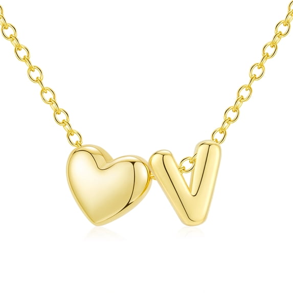 APSVO 18K Gold Plated Love Heart Initial Necklaces for Women Girls Letter V Pendant Chain Birthday Graduation Jewelry Gifts Teen Mom Her Wife Kids Female Lady Daughter Age Ideas