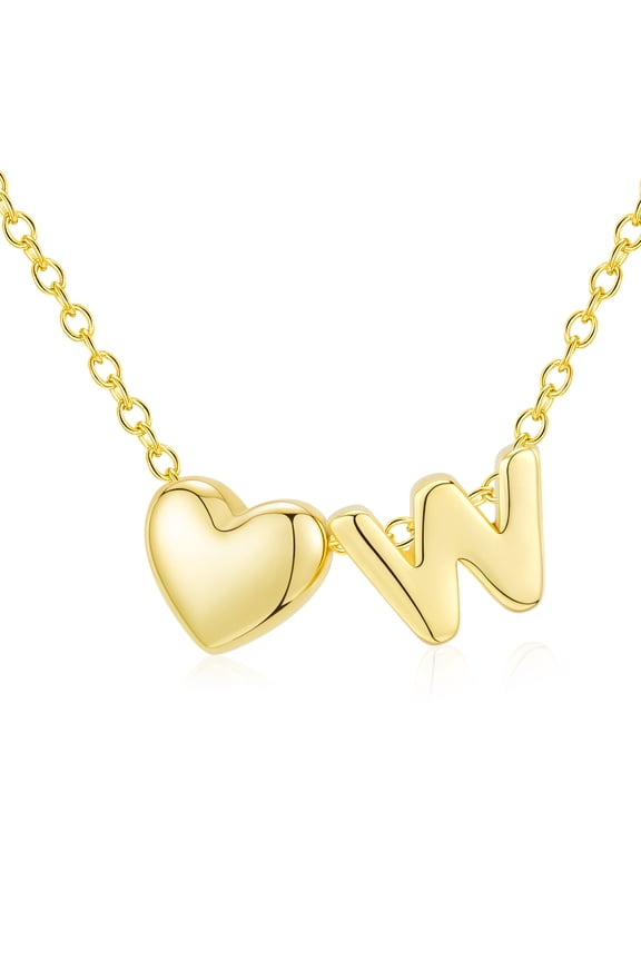 18K Gold Plated Love Heart Initial Necklaces for Women Girls Letter W Pendant Chain Birthday Graduation Jewelry Gifts Teen Mom Her Wife Kids Female Lady Daughter Age Ideas