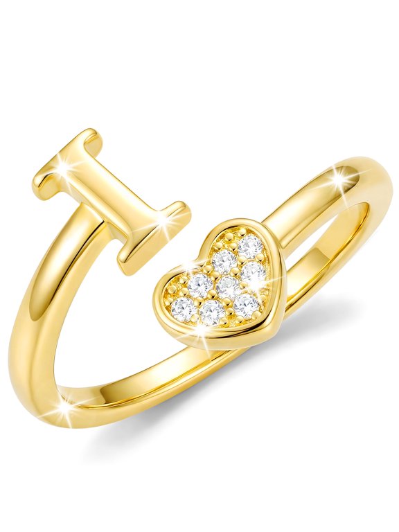 18K Gold Plated Love Heart Initial Rings for Women Girls Stackable Non Tarnish Knuckle CZ Letter I Ring Wedding Birthday Graduation Mothers Day Jewelry Gifts Teen Mom Wife Her Kids Age Ideas