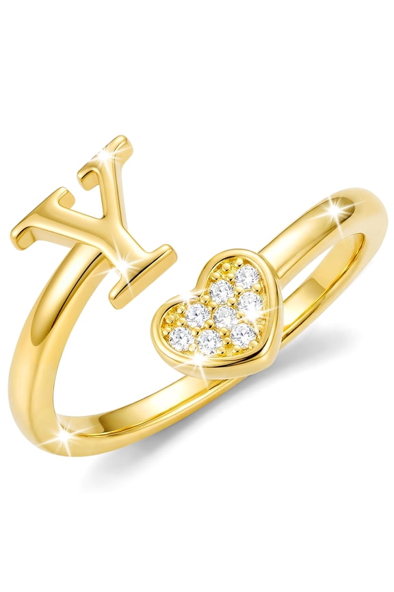 18K Gold Plated Love Heart Initial Rings for Women Girls Stackable Non Tarnish Knuckle CZ Letter Y Ring Wedding Birthday Valentines Day Jewelry Gifts Teen Girlfriend Wife Her Kids Age Ideas