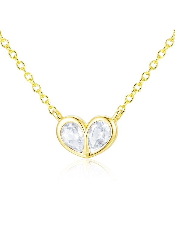 18K Gold Plated Love Heart Necklaces for Women April Birthstone Pendant Chain with CZ Crystal Birthday Christmas Jewelry Gifts Teen Girls Stocking Stuffers Kids Ideas