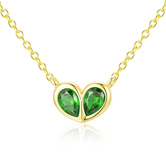 APSVO 18K Gold Plated Love Heart Necklaces for Women May Birthstone Pendant Chain with Green Emerald Birthday Mothers Day Graduation Jewelry Gifts for Teen Mom Her Wife Age Ideas