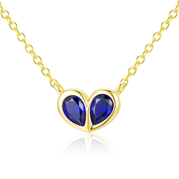 APSVO 18K Gold Plated Love Heart Necklaces for Women September Birthstone Pendant Chain with Blue Sapphire Birthday Mothers Day Graduation Jewelry Gifts for Teen Mom Her Age Ideas