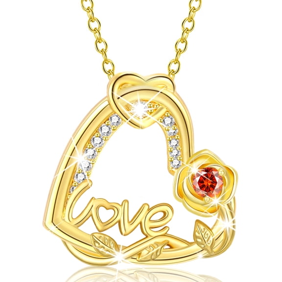 APSVO 18K Gold Plated Love Heart Rose Necklaces for Women July Birthstone Necklace with Red Ruby Birthday Graduation Jewelry Gifts Ideas Teen Her Mom Female Lady Adult Age Ideas
