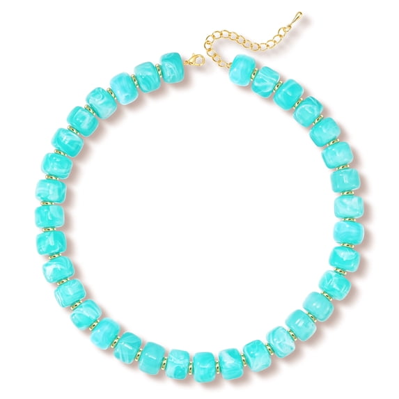 APSVO 18K Gold Plated Mint Blue Chunky Beaded Necklaces for Women Boho Choker Chain Fashion Accessories Prom Wedding Birthday Christmas Jewelry Gifts Mom Stocking Stuffers Adults