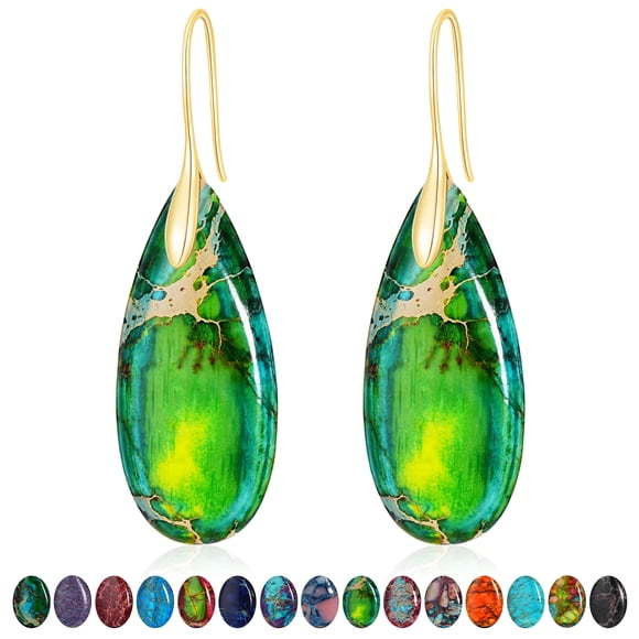APSVO 18K Gold Plated Nature Healing Stone Drop Earrings for Women Hypoallergenic Fishhoop Light Green Dangle Earrings Birthday Valentines Day Jewelry Gifts Teen Girlfriend Wife Her Age Ideas