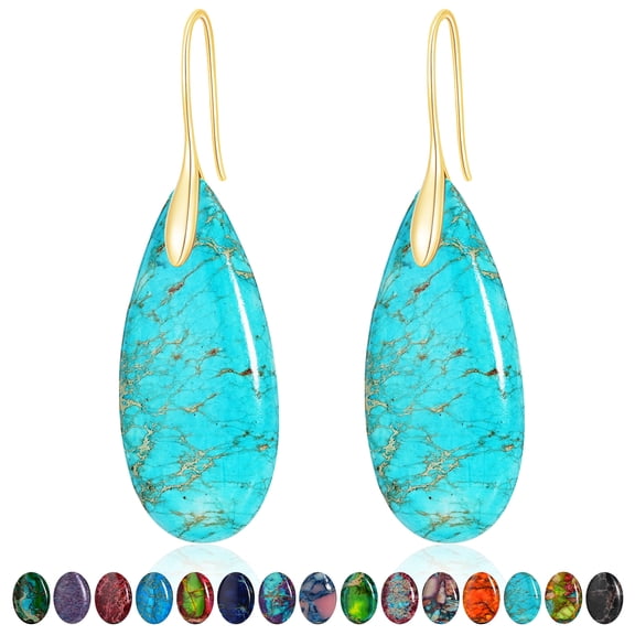 APSVO 18K Gold Plated Nature Healing Stone Drop Earrings for Women Hypoallergenic Fishhoop Turquoise Blue Dangle Earrings Birthday Valentines Day Jewelry Gifts Teen Girlfriend Wife Her Age Ideas