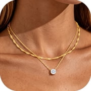 18K Gold Plated Necklaces for Women CZ Layered Stackable Solitaire Pendant Chain Choker Necklace Set Birthday Christmas Jewelry Gifts Teen Mom Wife Girlfriend F