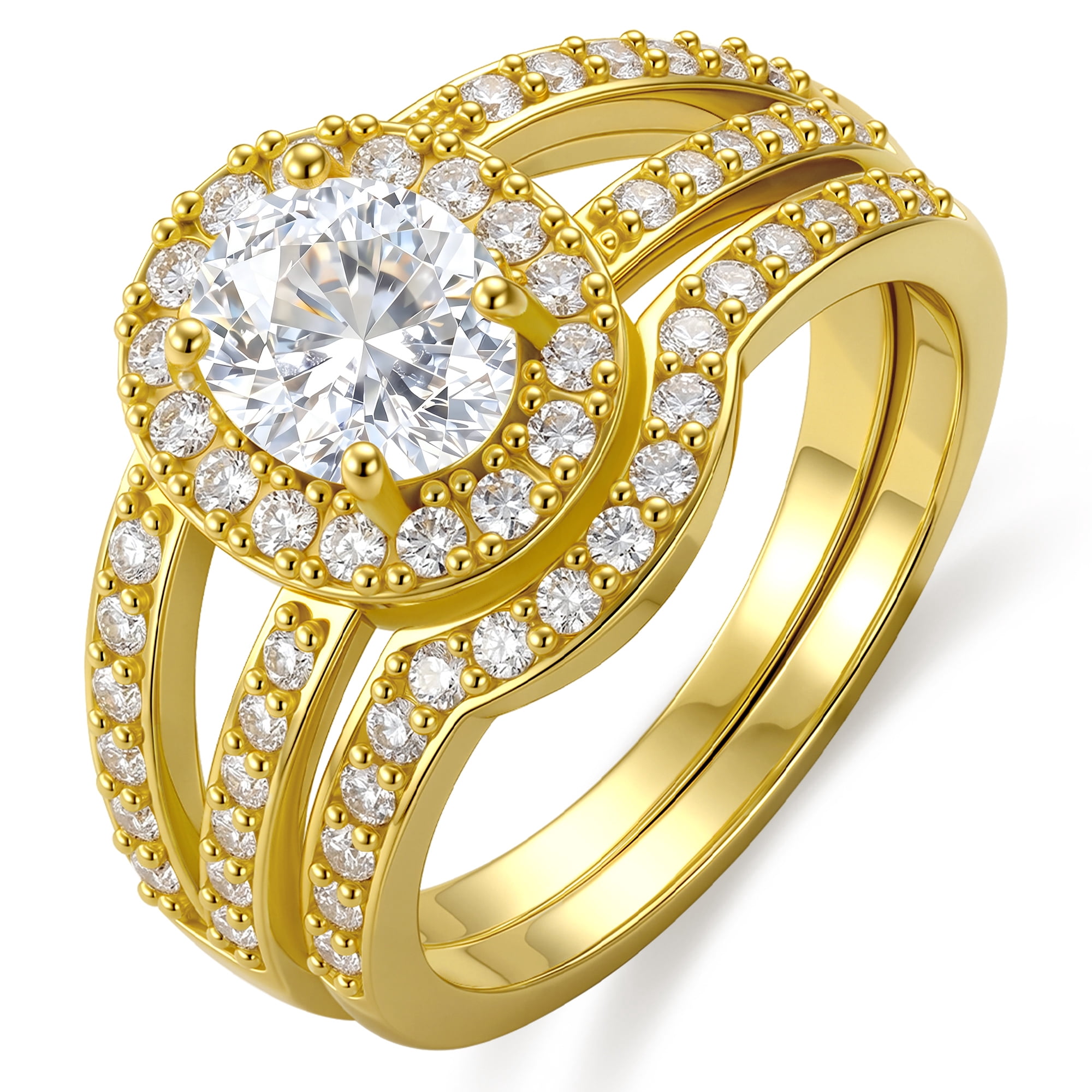 All Gold Ring APSVO, Wedding Rings Set, Gold Plated Oval CZ Stackable - Walmart.com
