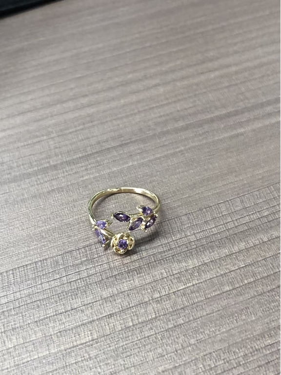 18K Gold Plated Rose Flower Rings for Women CZ March Birthstone Ring with Blue Aquamarine Eternity Promise Band Wedding Birthday Graduation Jewelry Gifts Teen Mom Age Ideas