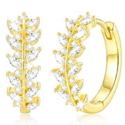 18K Gold Plated Leaf Simulated Diamond Hoop Earrings for Women Hypoallergenic Post Earrings Birthday Prom Christmas Jewelry Gifts Teen Stocking Stuffers Adults Ideas