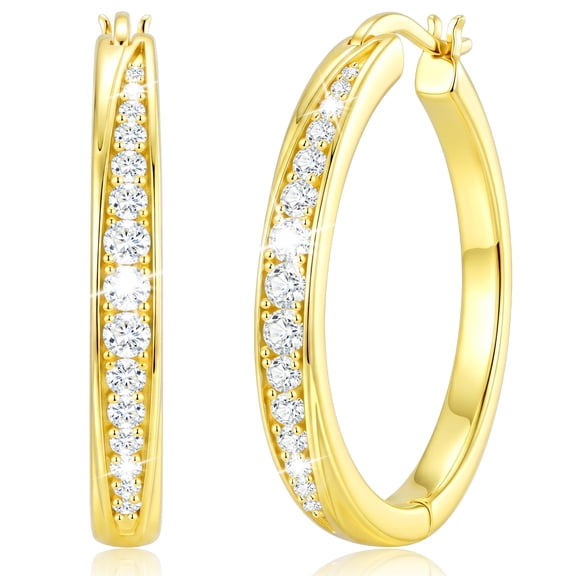 APSVO 18K Gold Plated Simulated Diamond Hoop Earrings for Women Hypoallergenic Post Earrings Birthday Jewelry Gifts Adults Ideas 25MM