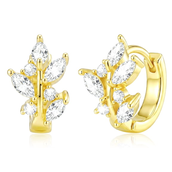 APSVO 18K Gold Plated Leaf Simulated Diamond Hoop Earrings for Women Hypoallergenic Post Earrings Birthday Prom Christmas Jewelry Gifts Teen Stocking Stuffers Adults Ideas
