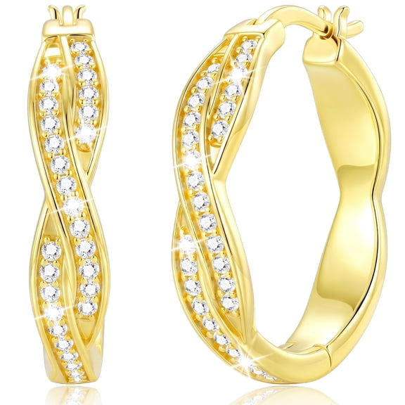 APSVO 18K Gold Plated Twisted Simulated Diamond Hoop Earrings for Women Hypoallergenic Post Earrings Birthday Prom Christmas Jewelry Gifts Teen Stocking Stuffers Adults Ideas