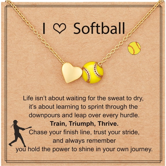 APSVO 18K Gold Plated Softball Love Heart Necklaces for Women Girls Mom Stuff Accessory Birthday Graduation Jewelry Gifts Teen Her Adults Coach Player Team Game Day Sports Athlete Kids