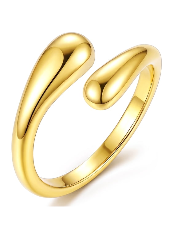 18K Gold Plated Teardrop Rings for Women Statement Stackable Non Tarnish Band Wedding Prom Birthday Christmas Jewelry Gifts Girlfriend Stocking Stuffers Adults Ideas
