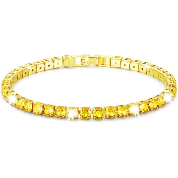 APSVO 18K Gold Plated Tennis Bracelets for Women Girls CZ November Birthstone Bracelet with Yellow Citrine Topaz Birthday Valentines Day Jewelry Gifts Teen Her Girlfriend Wife Mom Adults Kids Ideas