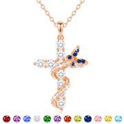 18K Rose Gold Plated Butterfly Cross Necklaces for Women September Birthstone Pendant Chain with Blue Sapphire Birthday Christmas Jewelry Gifts Teen Girls Stocking Stuffers Kids