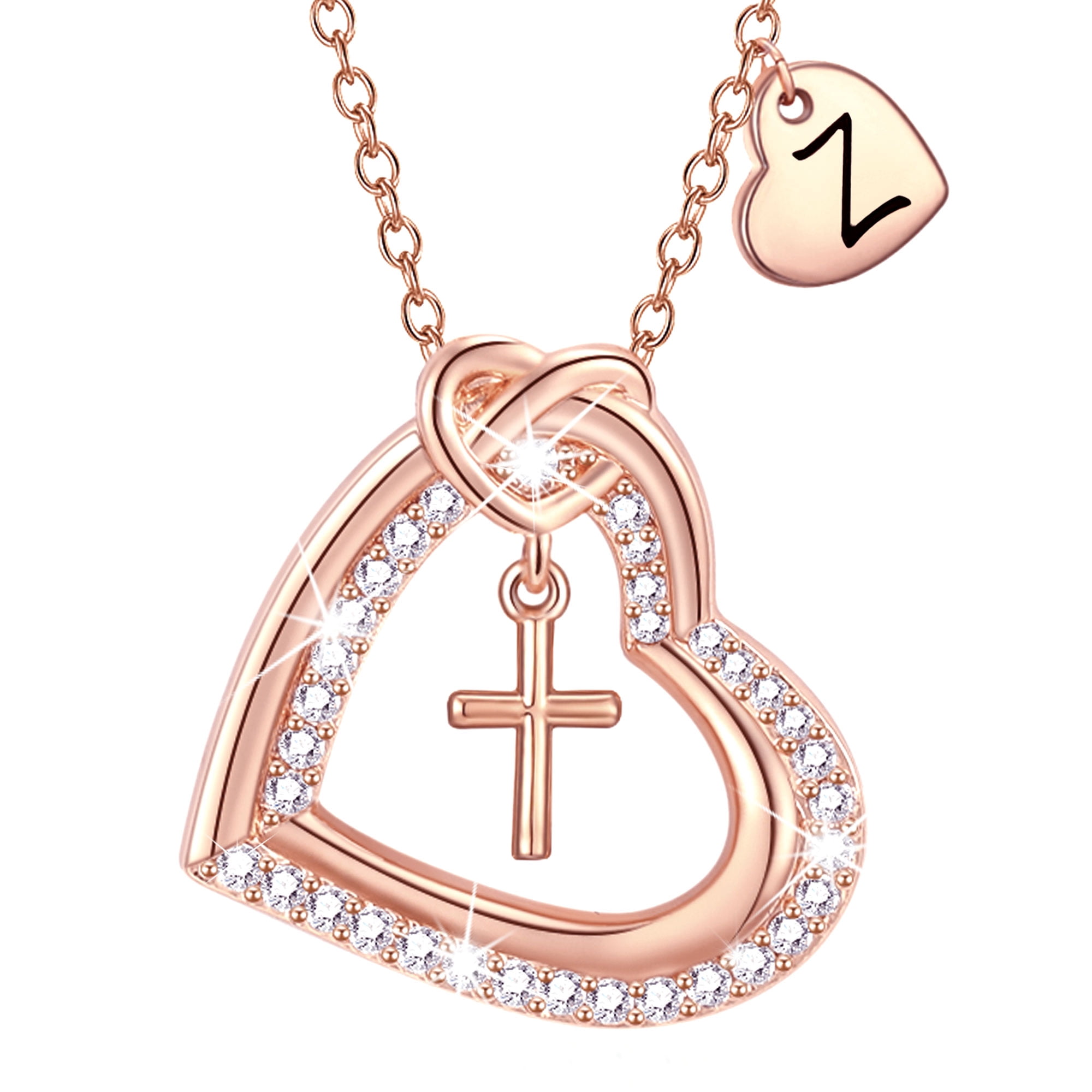 Love Word Necklace For Women - Rose Gold Plated, Full Diamond CZ Pendant, 16-18" Adjustable Chain, Dainty Gift