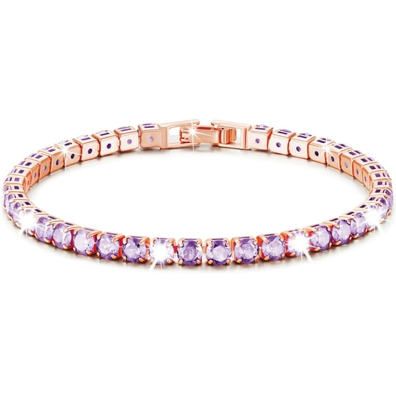 APSVO 18K Rose Gold Plated Tennis Bracelets for Women Girls CZ June Birthstone Bracelet with Purple Alexandrite Birthday Valentines Day Jewelry Gifts Teen Her Girlfriend Mom Adults Kids Age Ideas