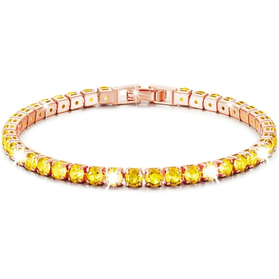APSVO 18K Rose Gold Plated Tennis Bracelets for Women Girls CZ November Birthstone Bracelet with Yellow Citrine Topaz Birthday Christmas Jewelry Gifts Teen Mom Adults Stocking Stuffers for Kids Age
