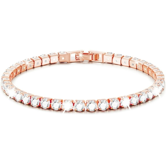 APSVO 18K Rose Gold Plated Tennis Bracelets for Women Girls CZ April Birthstone Bracelet with Crystal Birthday Valentines Day Jewelry Gifts Teen Her Girlfriend Lady Female Mom Adults Kids Age Ideas