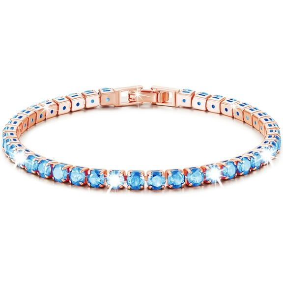 APSVO 18K Rose Gold Plated Tennis Bracelets for Women Girls CZ December Birthstone Bracelet with Blue Tanzanite Birthday Valentines Day Jewelry Gifts Teen Her Girlfriend Mom Adults Kids Age Ideas