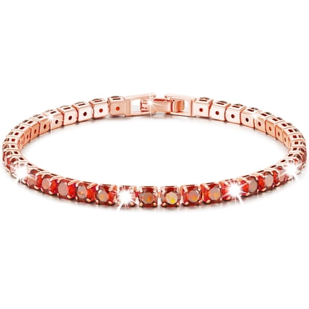 APSVO 18K Rose Gold Plated Tennis Bracelets for Women Girls CZ January Birthstone Bracelet with Red Garnet Birthday Valentines Day Jewelry Gifts Teen Her Girlfriend Lady Mom Adults Kids Age Ideas