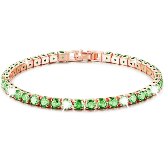 APSVO 18K Rose Gold Plated Tennis Bracelets for Women Girls CZ May Birthstone Bracelet with Green Emerald Birthday Christmas Jewelry Gifts Teen Preteen Mom Adults Stocking Stuffers for Kids Age Ideas