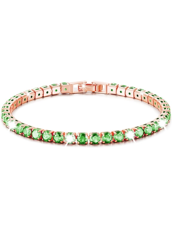 18K Rose Gold Plated Tennis Bracelets for Women CZ May Birthstone Bangles Bracelets with Green Emerald Birthday Christmas Jewelry Gifts Teen Girls Stocking Stuffers Kids