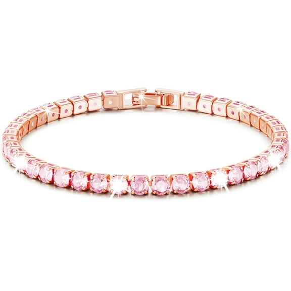 APSVO 18K Rose Gold Plated Tennis Bracelets for Women Girls CZ October Birthstone Bracelet with Pink Tourmaline Birthday Valentines Day Jewelry Gifts Teen Her Girlfriend Mom Adults Kids Age Ideas