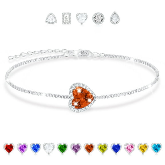 APSVO S925 Sterling Silver Plated Love Heart Bracelets for Women Girls July Birthstone Bracelet with Red Ruby Birthday Easter Basket Stuffers Jewelry Gifts Teen Her Adults Female Kids Ideas