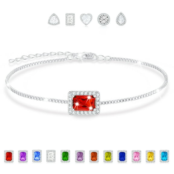 APSVO 18K White Gold Plated Charm Bracelets for Women Girls S925 Sterling Silver January Birthstone Bracelet with Red Garnet Birthday Valentines Day Jewelry Gifts Teen Her Mom Lady Adults Kids Ideas