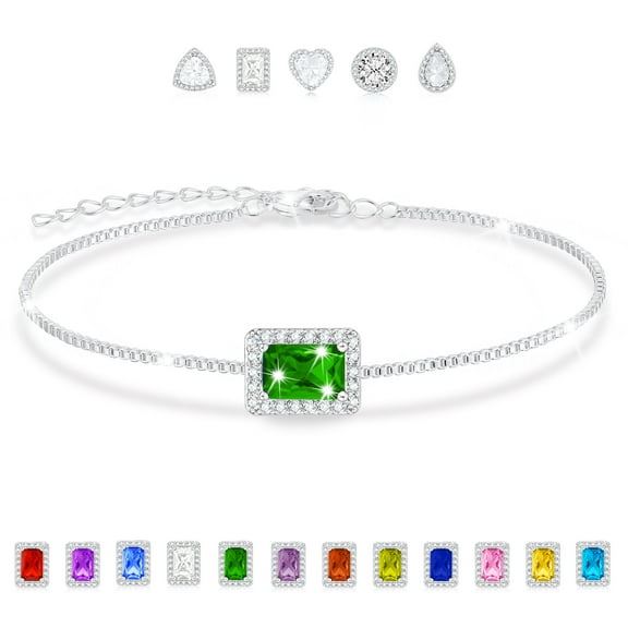 APSVO 18K White Gold Plated Charm Bracelets for Women Girls S925 Sterling Silver May Birthstone Bracelet with Green Emerald Birthday Christmas Jewelry Gifts Teen Mom Adults Stocking Stuffers Kids