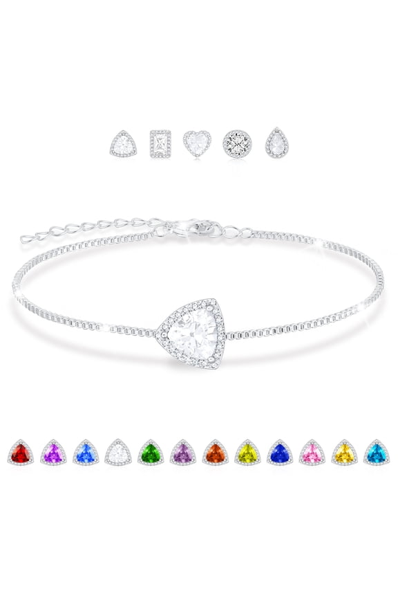 S925 Sterling Silver Plated Charm Bracelets for Women Girls April Birthstone Bracelet Birthday Graduation Jewelry Gifts Teen Her Mom Mom Girlfriend Female Wife Adults Kids Ideas