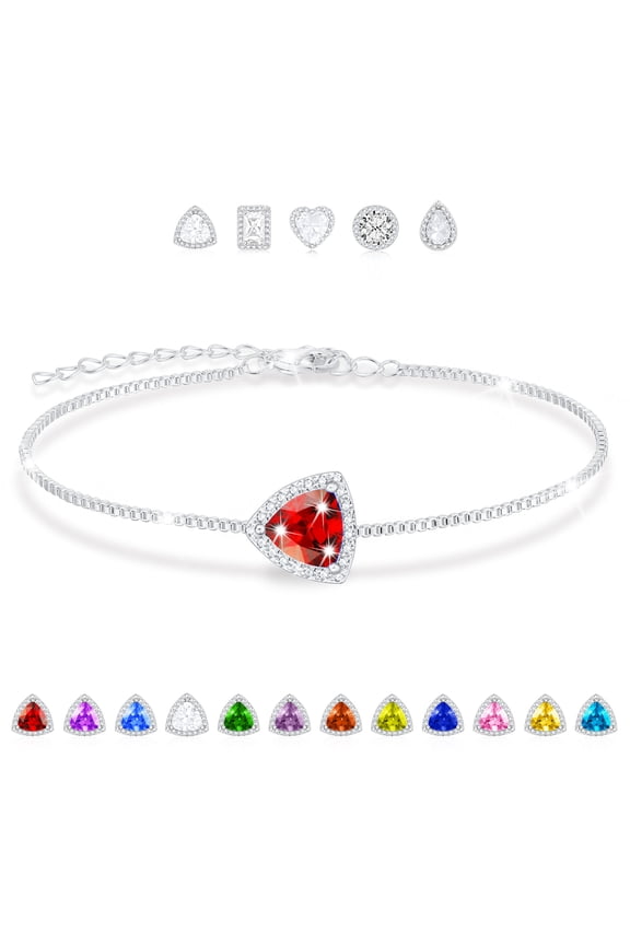 S925 Sterling Silver Plated Charm Bracelets for Women Girls January Birthstone Bracelet with Red Garnet Birthday Easter Basket Stuffers Jewelry Gifts Teen Her Mom Lady Adults Kids Ideas