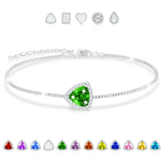 APSVO S925 Sterling Silver Plated Charm Bracelets for Women Girls May Birthstone Bracelet with Green Emerald Birthday Graduation Mothers Day Jewelry Gifts Teen Her Mom Mom Lady Adults Kids Ideas