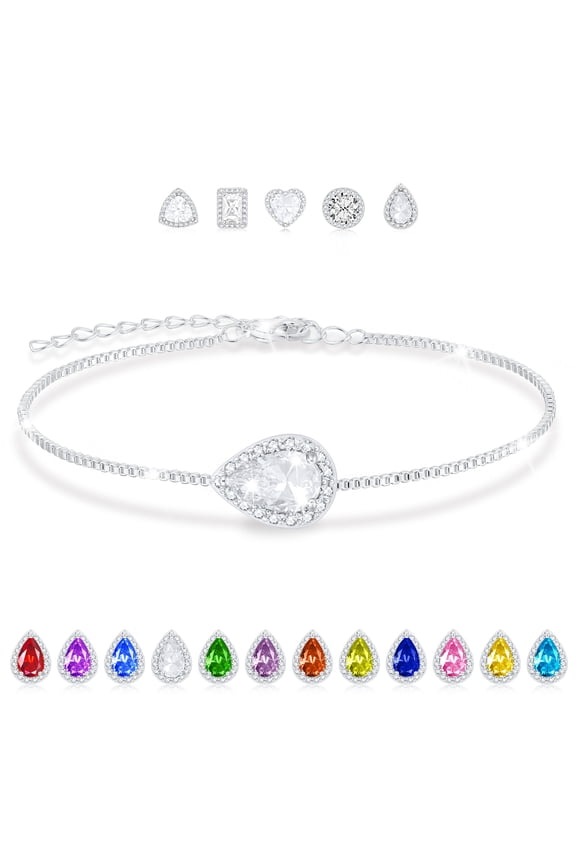 S925 Sterling Silver Plated Teardrop Charm Bracelets for Women Girls April Birthstone Bracelet Birthday Easter Basket Stuffers Jewelry Gifts Teen Her Adults Female Wife Kids Age Ideas