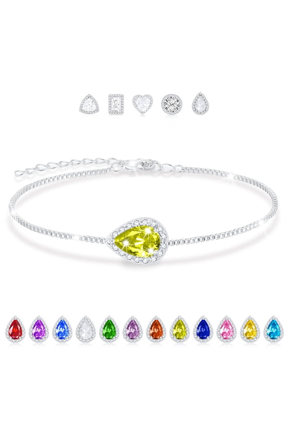 S925 Sterling Silver Plated Teardrop Bracelets for Women Girls August Birthstone Bracelet with Peridot Birthday Graduation Jewelry Gifts Teen Her Mom Lady Adults Kids Ideas