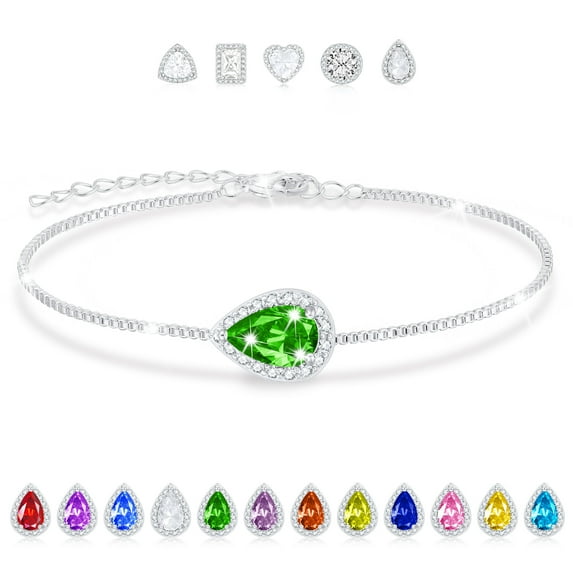 APSVO 18K White Gold Plated Teardrop Charm Bracelets for Women Girls S925 Sterling Silver May Birthstone Bracelet with Green Emerald Birthday Valentines Day Jewelry Gifts Teen Her Adults Kids Ideas