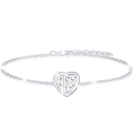 APSVO 18K White Gold Plated Love Heart Initial Bracelets for Women Girls CZ S925 Sterling Silver Letter E Bracelet Birthday Valentines Day Jewelry Gifts Teen Her Mom Wife Lady Adults Kids Age Ideas