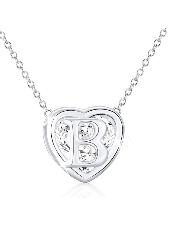 925 Silver Plated Love Heart Initial Necklaces for Women CZ Letter B Pendant Chain Birthday Christmas Jewelry Gifts Teen Girls Stocking Stuffers Kids Age