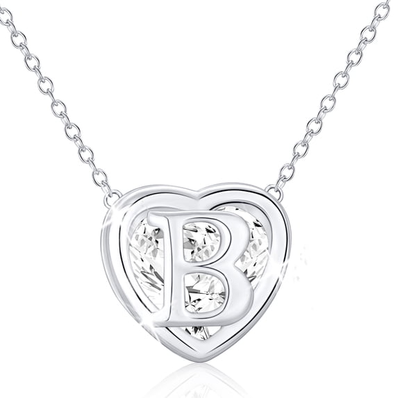 APSVO S925 Sterling Silver Plated Love Heart Initial Necklaces for Women Girls CZ Letter B Pendant Chain Birthday Birthday Graduation Jewelry Gifts Teen Her Mom Wife Adults Girlfriend Kids Age Ideas